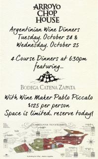 Arroyo Chop House Wine Dinner