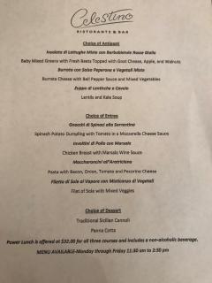 Celestino menu